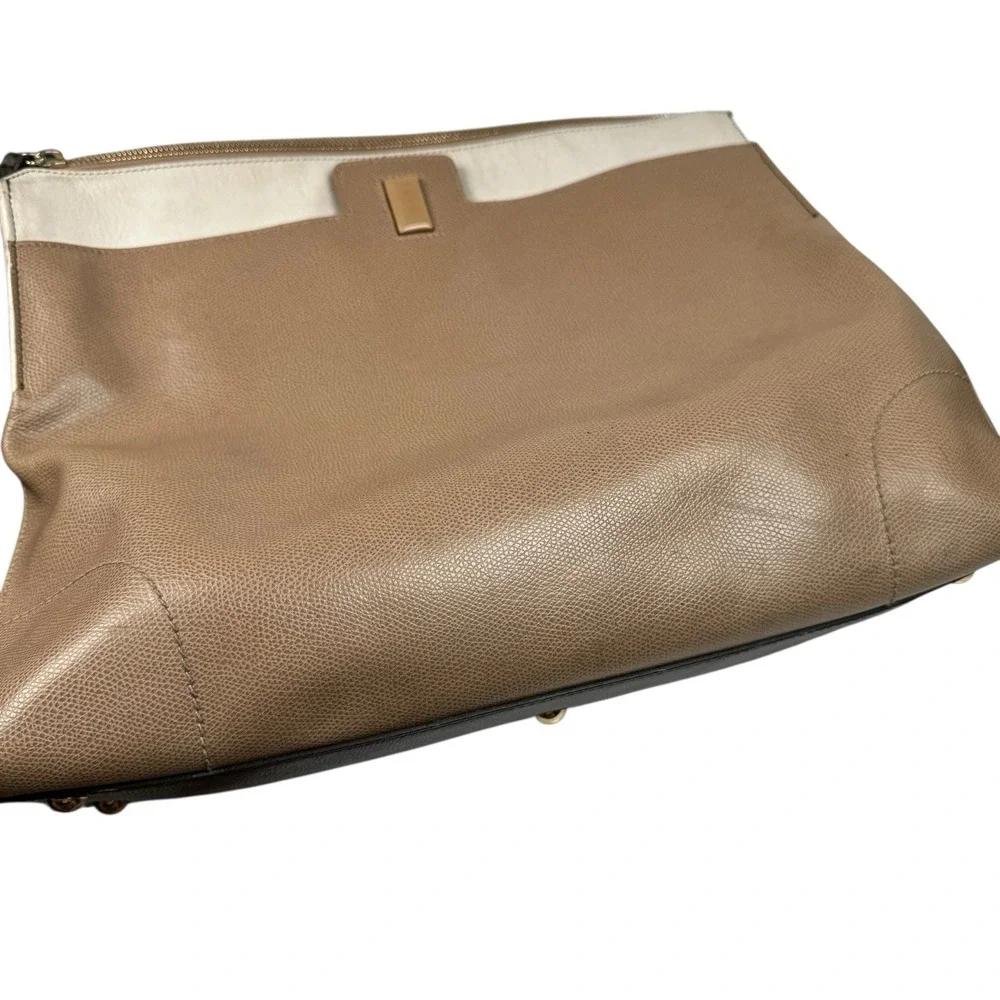 Furla Top Handle Handbag Italian Leather Purse Taupe‎ Cream Brown